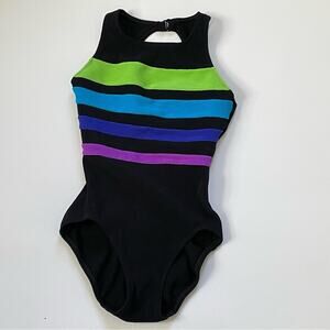 Cazimi Ribbed Neon Striped One Piece Swimsuit Bodysuit 6 Black Blue Purple Green